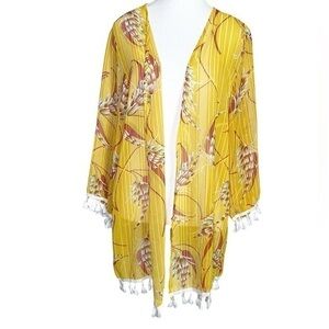 JON & ANNA CONTEMPORARY Yellow Sheer Cardigan with Tassels NWT